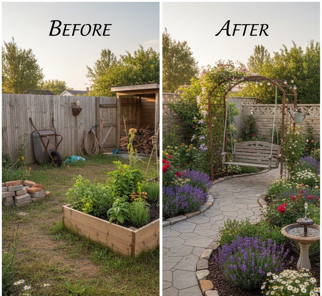 Completed garden project with functional decor